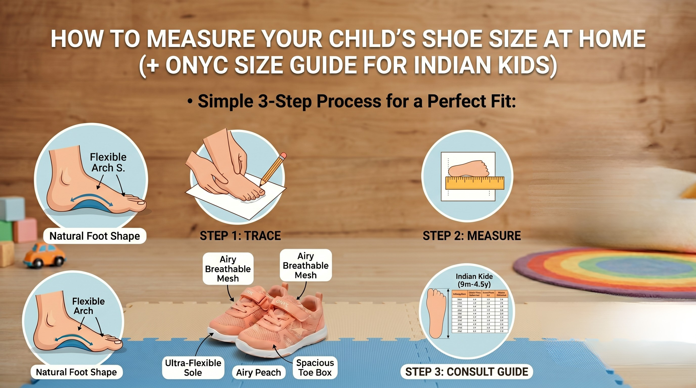 How to measure kids shoe size at home in India using simple steps, guide for choosing correct footwear size for toddlers and growing children