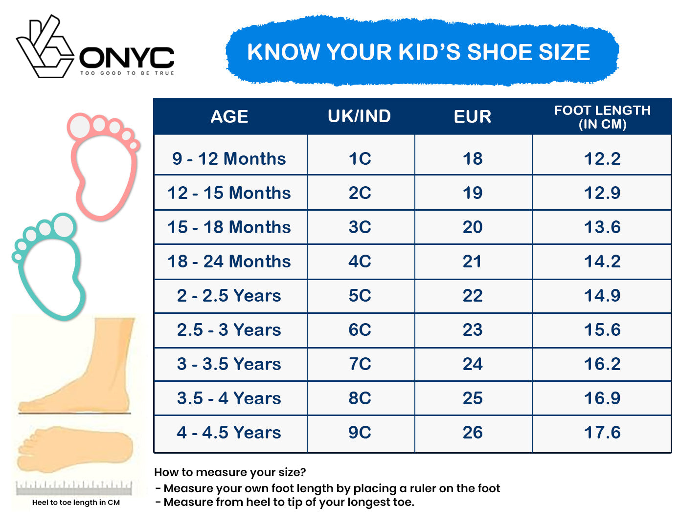 size chart kids shoes