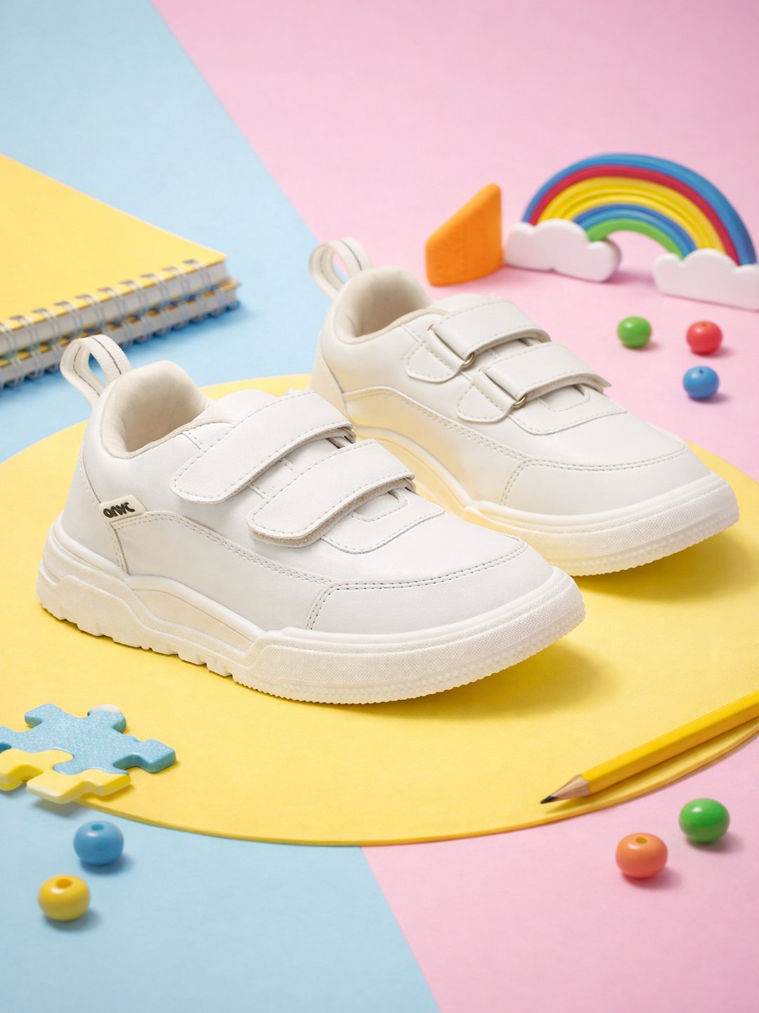 SuperKool Comfortable & LightWeight Lace-Free School Shoes - White (Unisex)