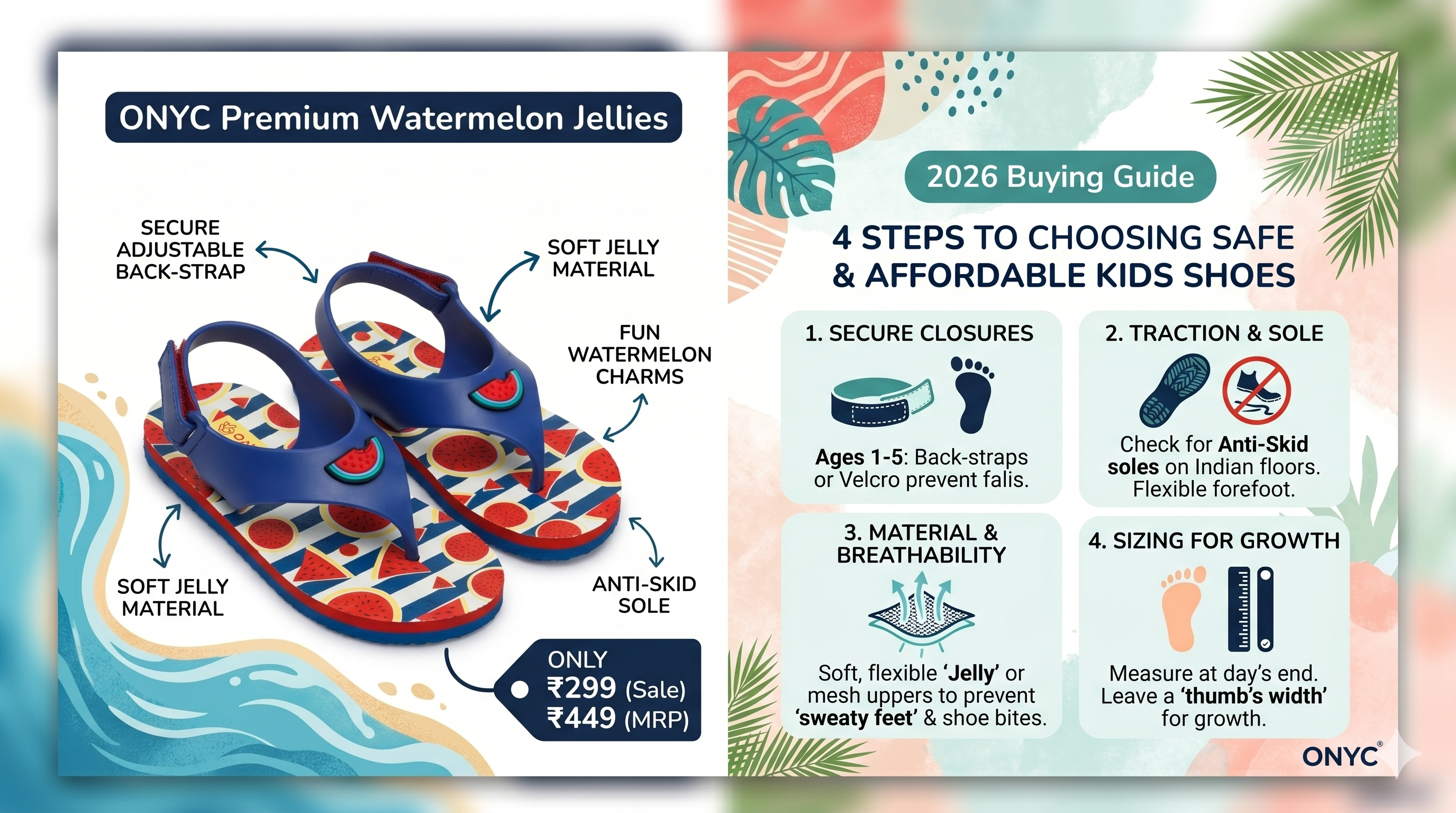 Premium kids jelly sandals in India with anti-skid sole, breathable material and secure back strap, affordable summer footwear for toddlers and young children