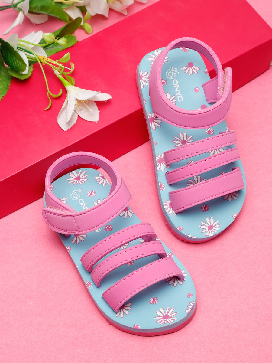 Premium Floral Sandals Sky Blue Pink (Girls)