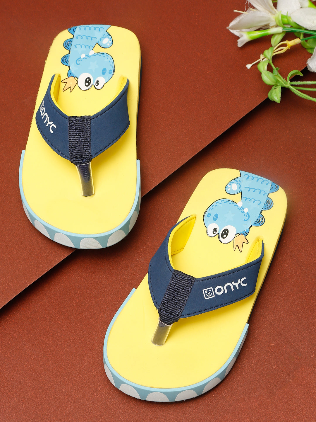 Premium Dino V-Shape Flipflops - Yellow (Unisex)