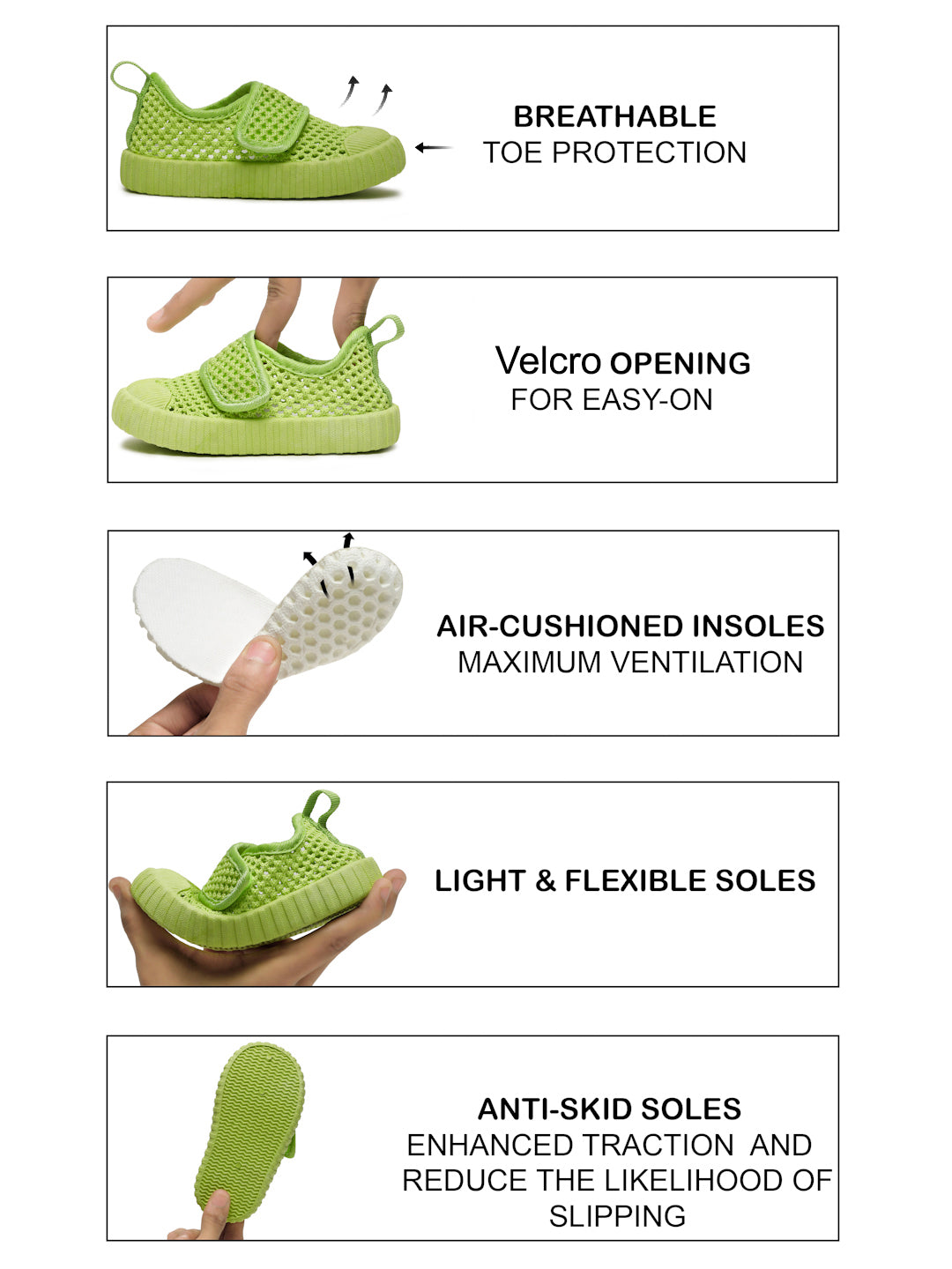 AIRY Toddlers's First Step Breathable Shoes - LimeGreen (Unisex)