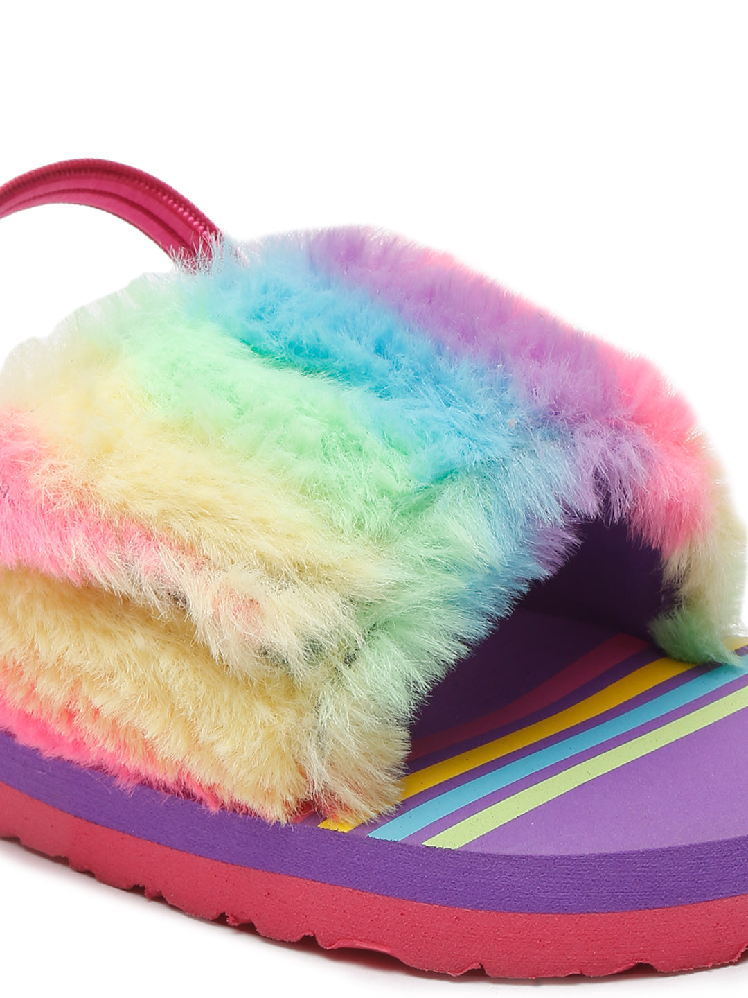 Rainbow fur slides online with strap