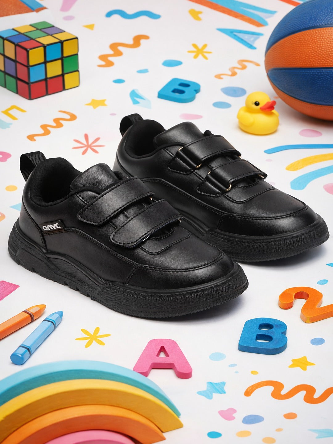 SuperKool Comfortable & LightWeight Lace-Free School Shoes - Black (Unisex)
